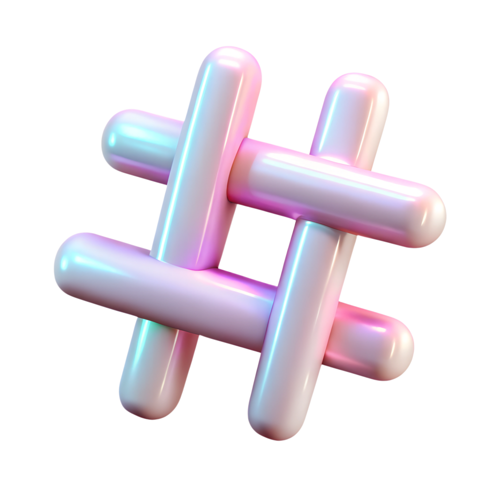 Iridescent hashtag sign 3d icon isolated on the transparent background png