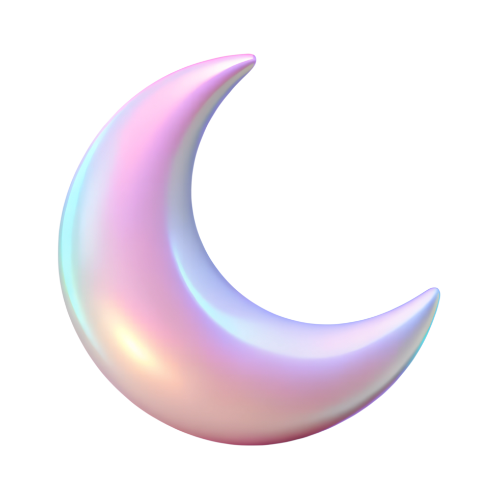 Iridescent crescent moon 3d icon isolated on the transparent background png
