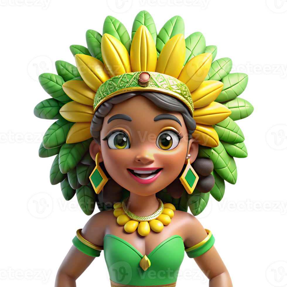 Brazilian female character wearing carnival costume 3d illustration png