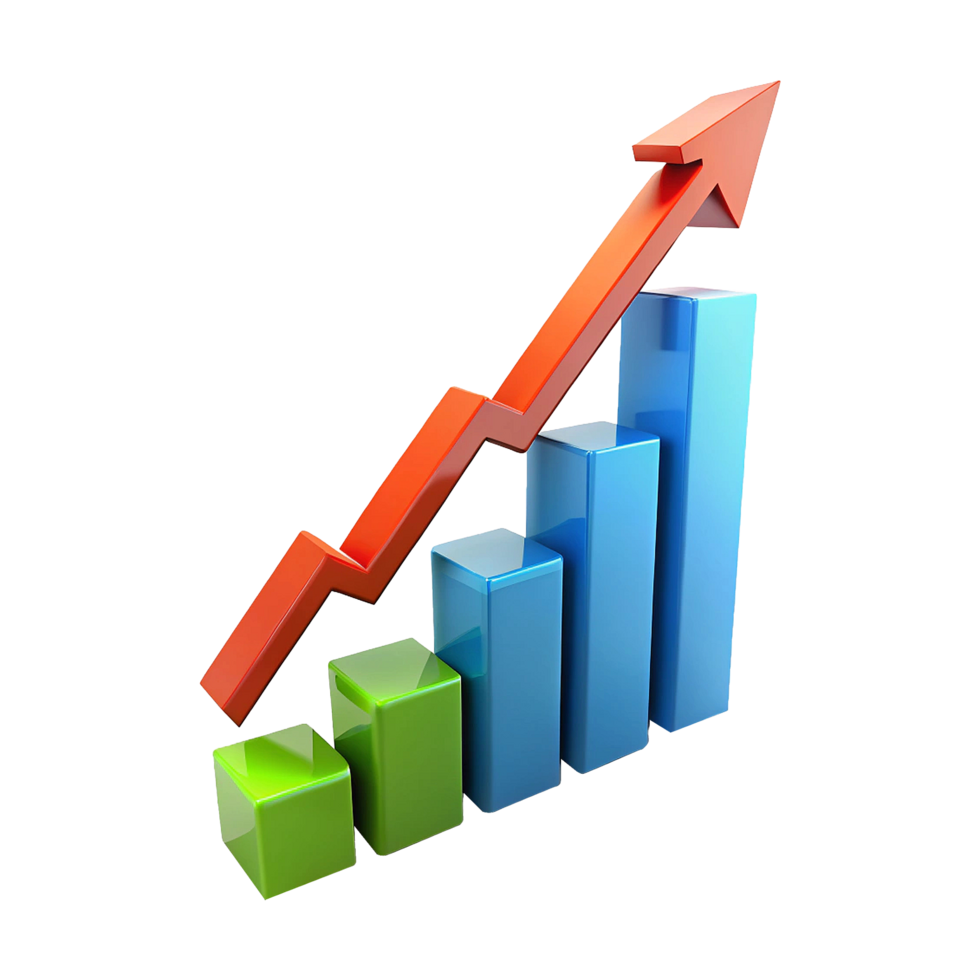 A graph with an upward arrow going up png