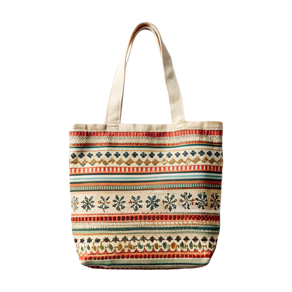 A tote bag with colorful patterns on it png