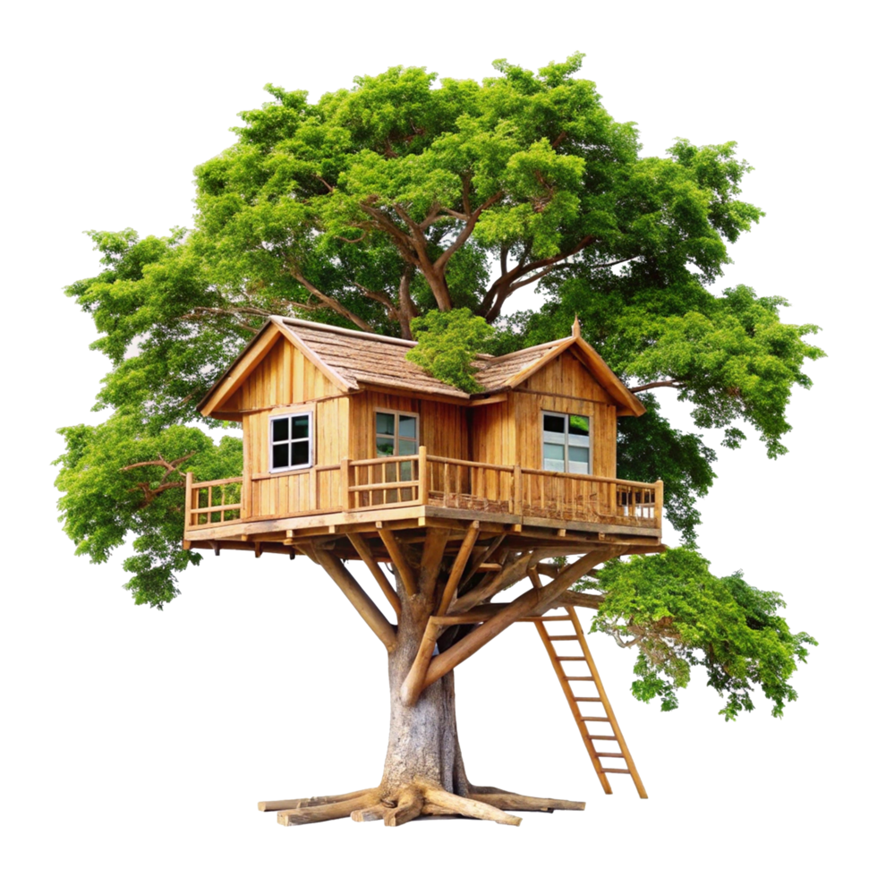 Tree house with ladder and ladder on top png
