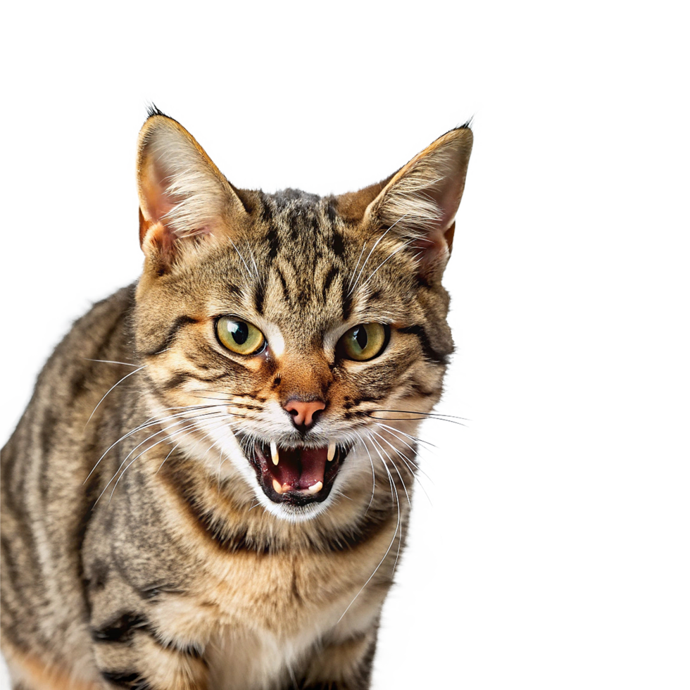A cat with its mouth open and its teeth showing png