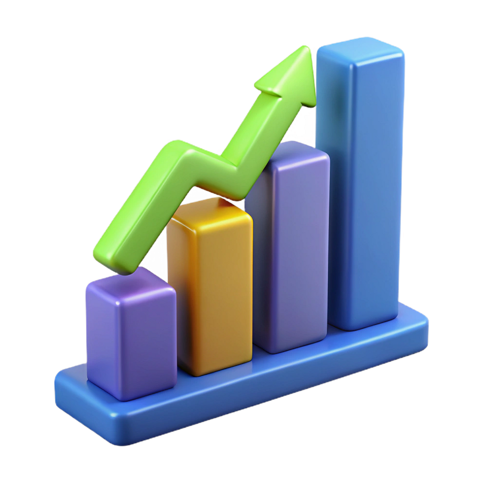A colorful bar chart with an upward arrow png