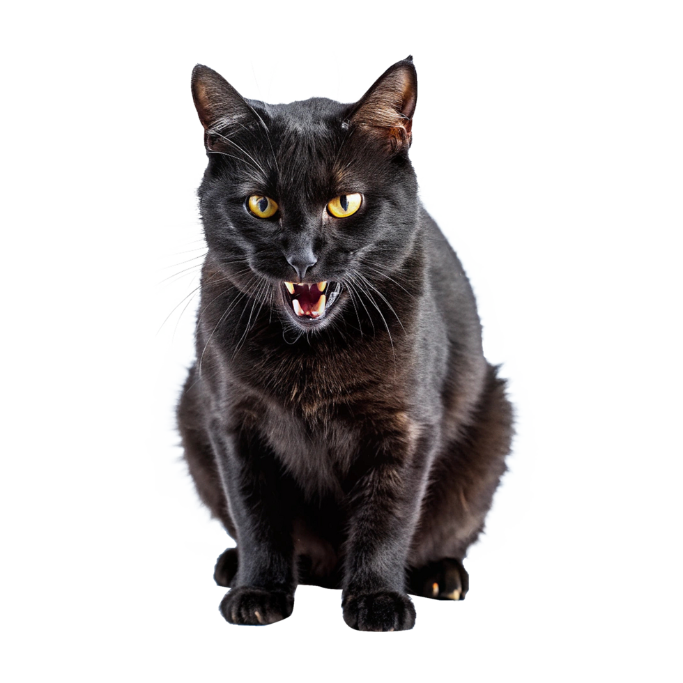 A black cat with its mouth open png