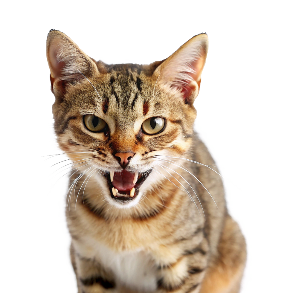 A cat with its mouth open and its eyes wide open png