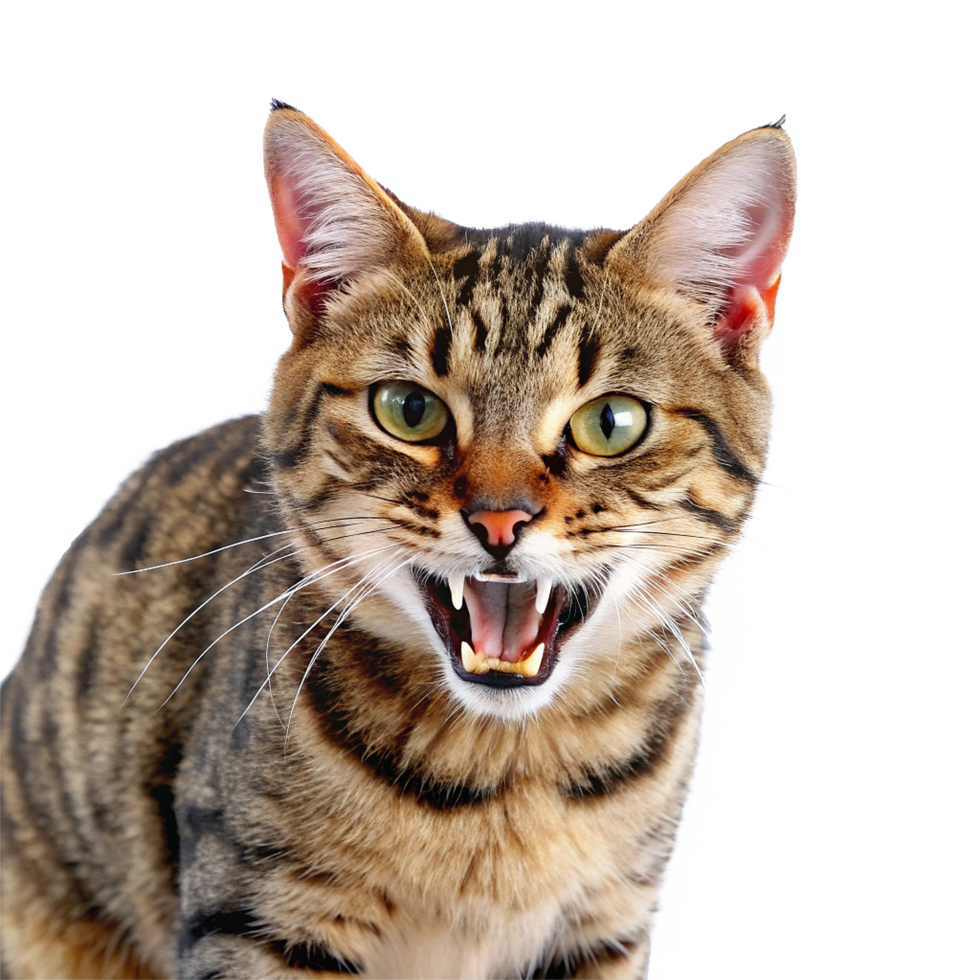 A cat with its mouth open and its teeth showing png
