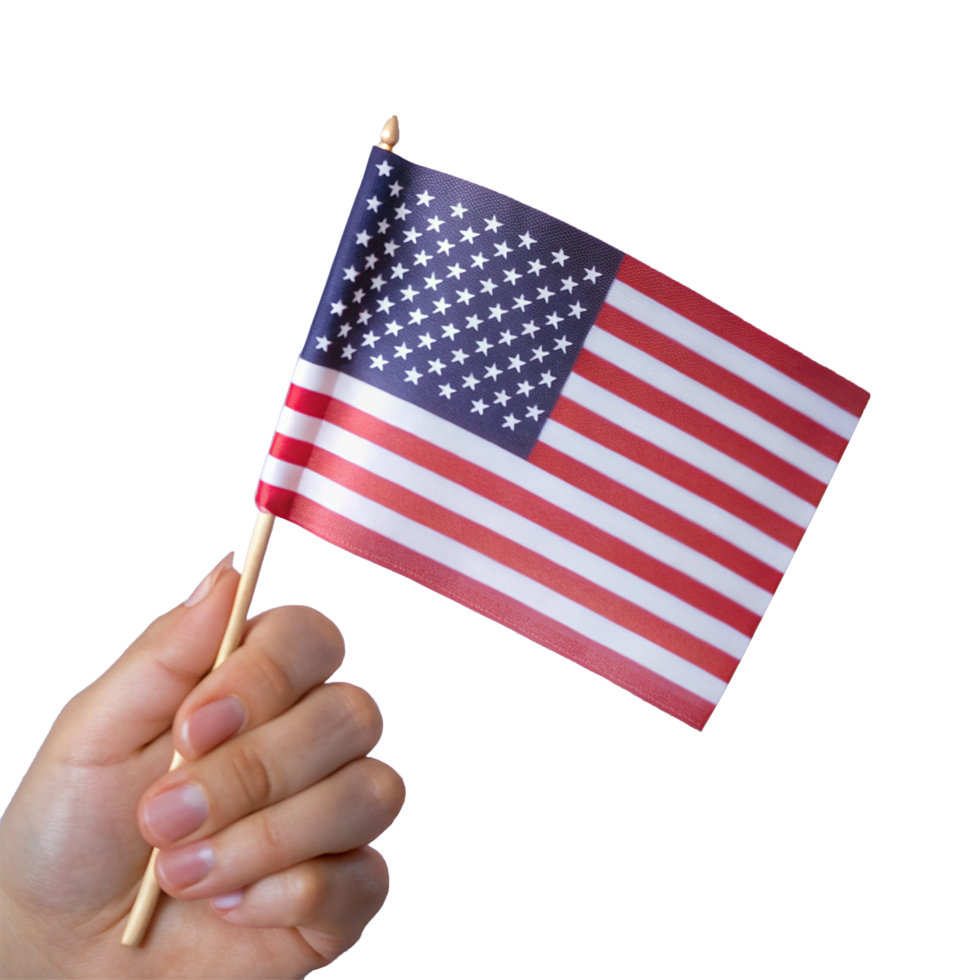 A person holding an american flag on a toothpick png