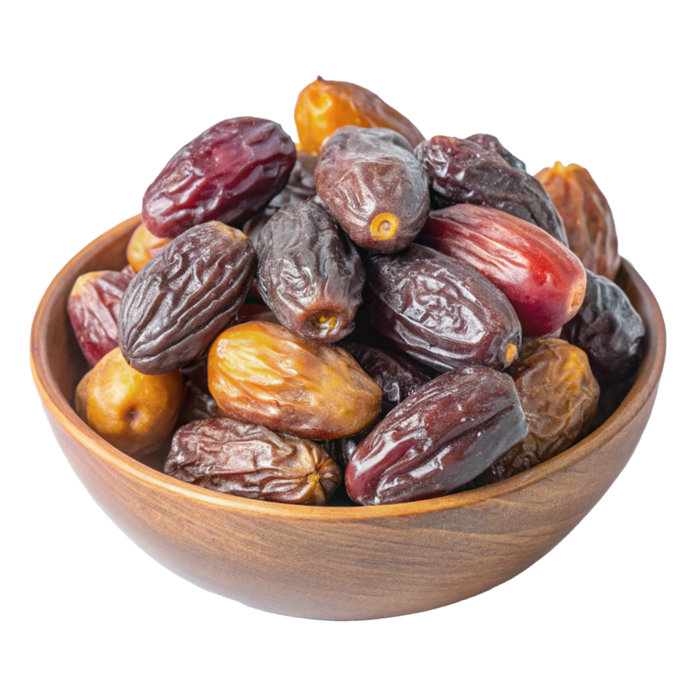 A wooden bowl filled with dates png