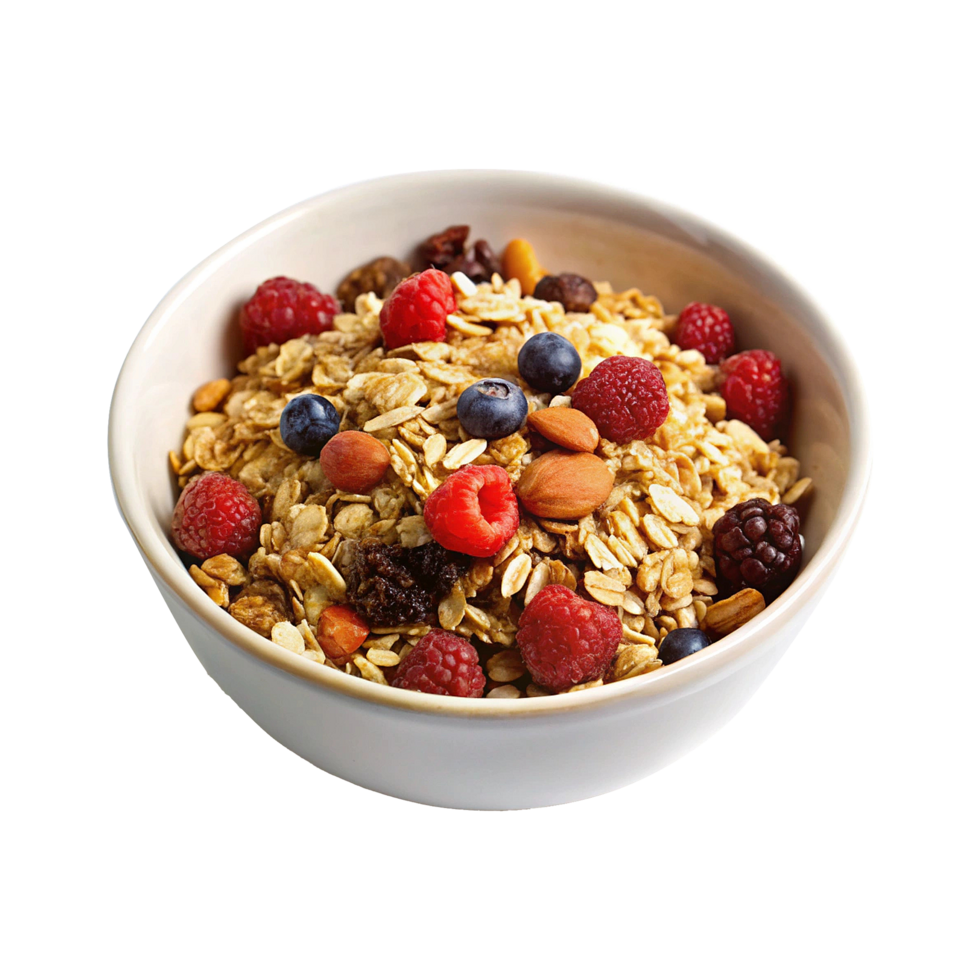 Muesli with berries and nuts in a bowl png