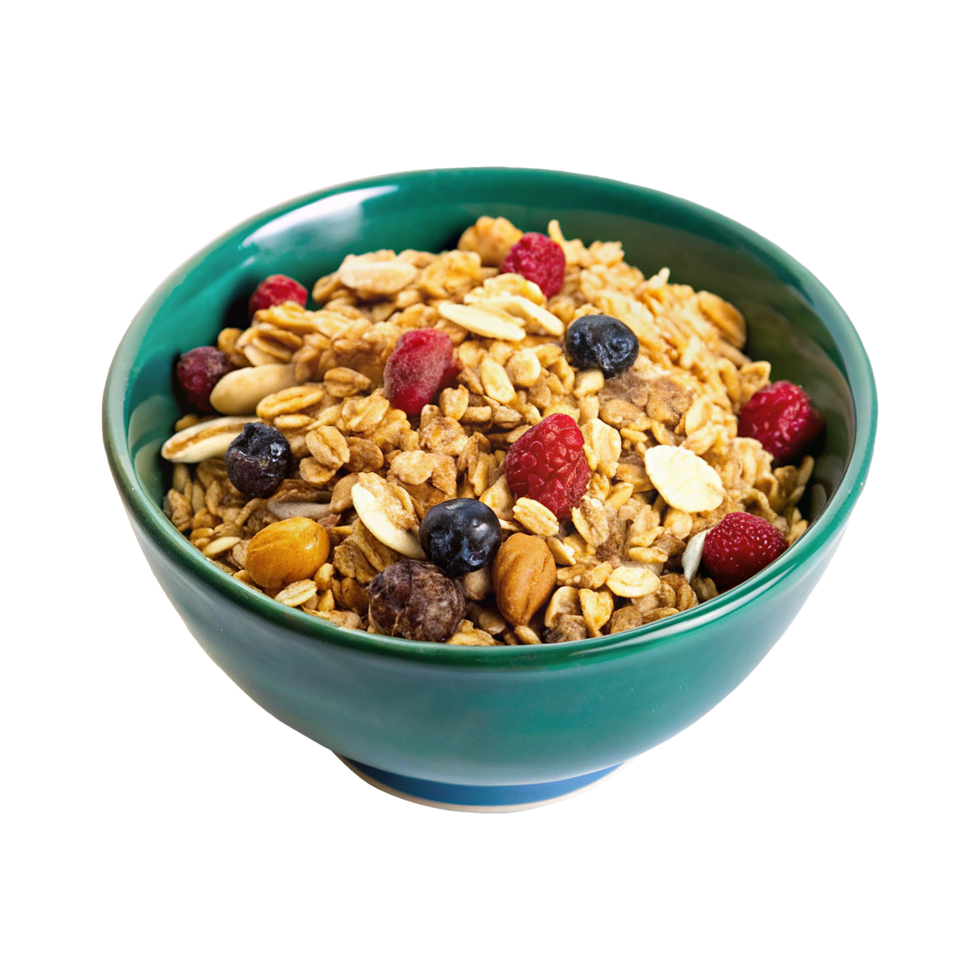 A bowl of granola with berries and nuts png