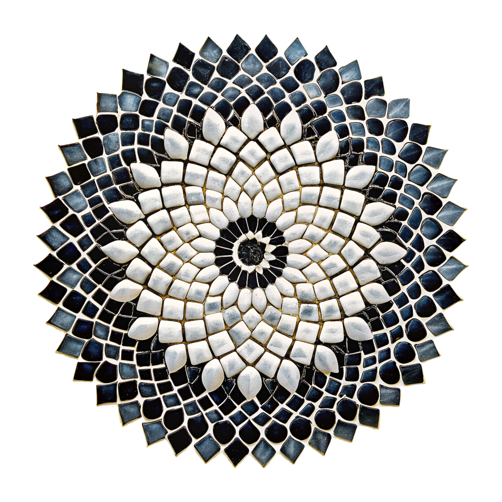 A circular mosaic tile with a flower design png