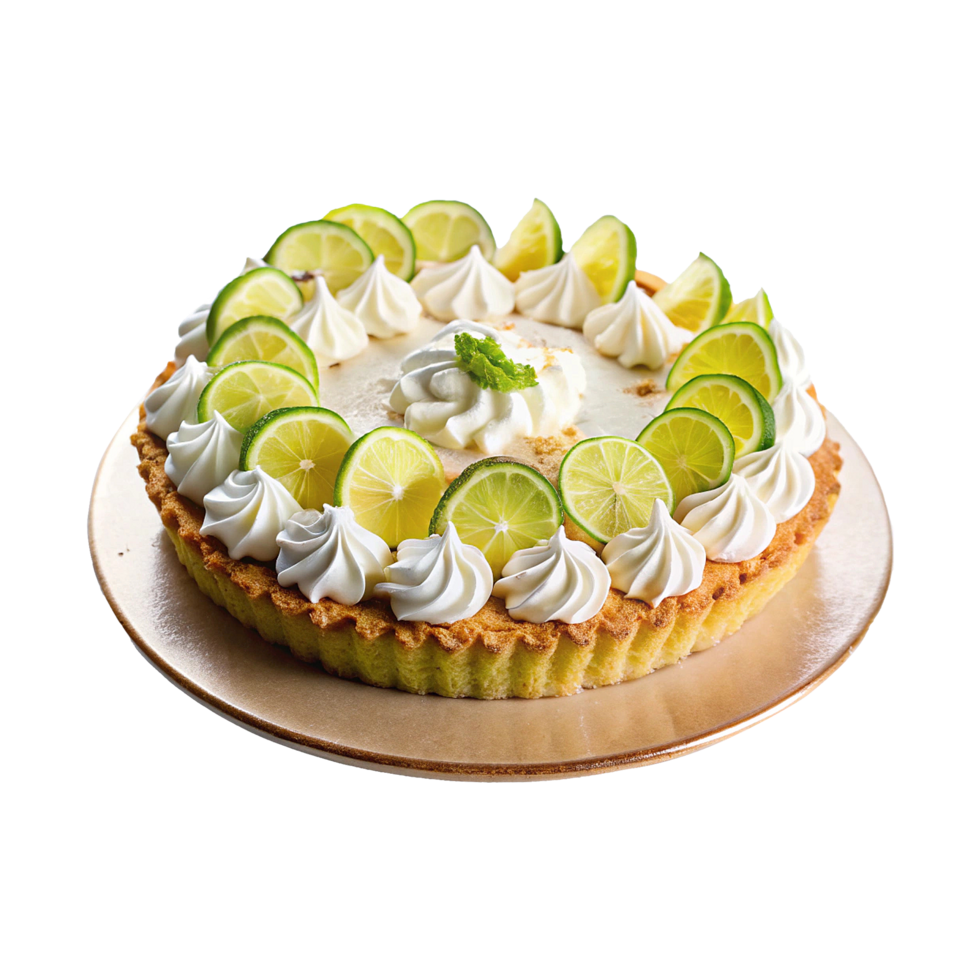 A pie with lime slices and whipped cream png