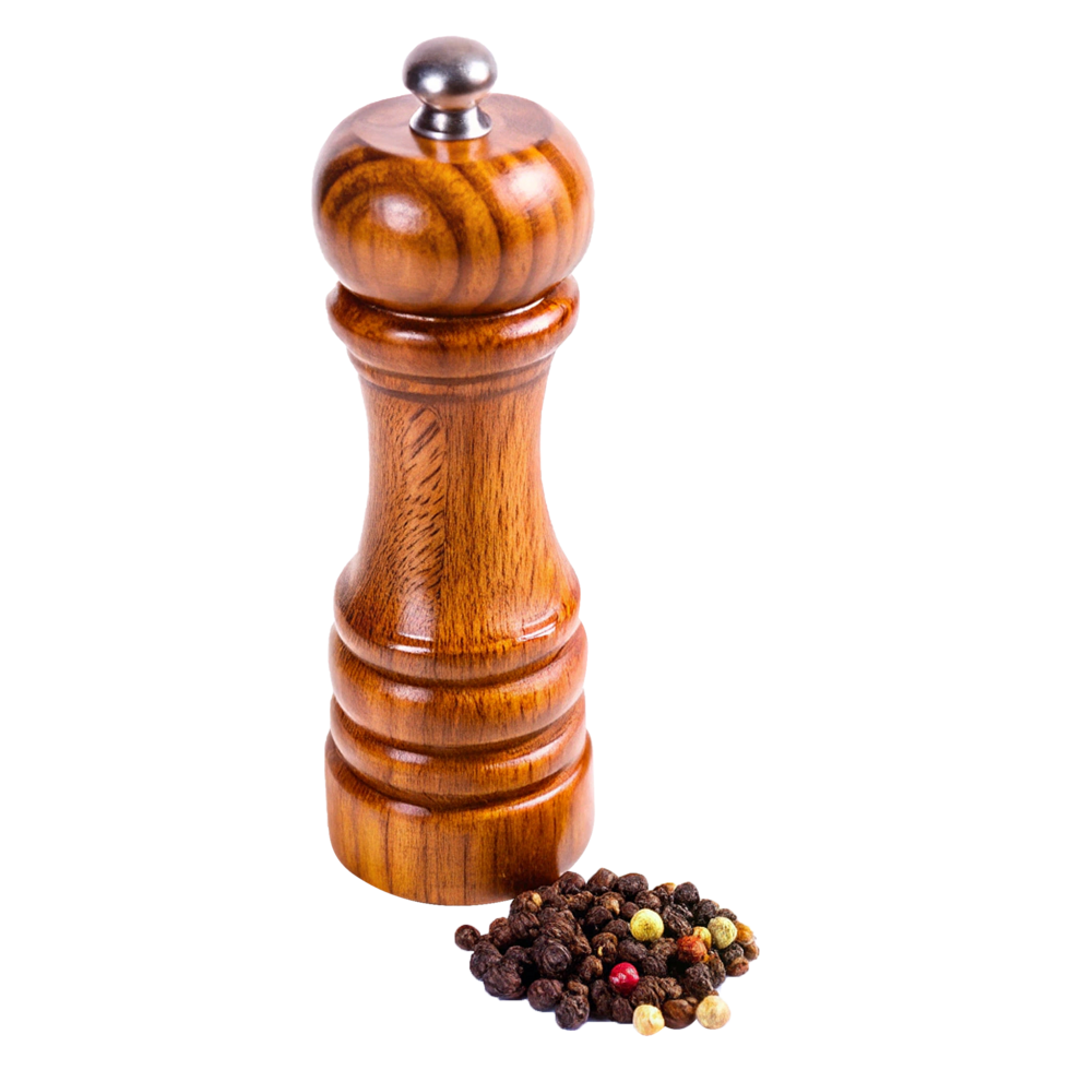 A pepper mill with a wooden handle and pepper shaker png