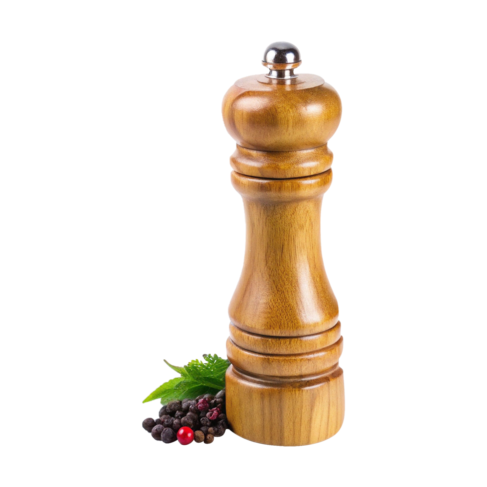 A pepper mill with a wooden handle and berries png