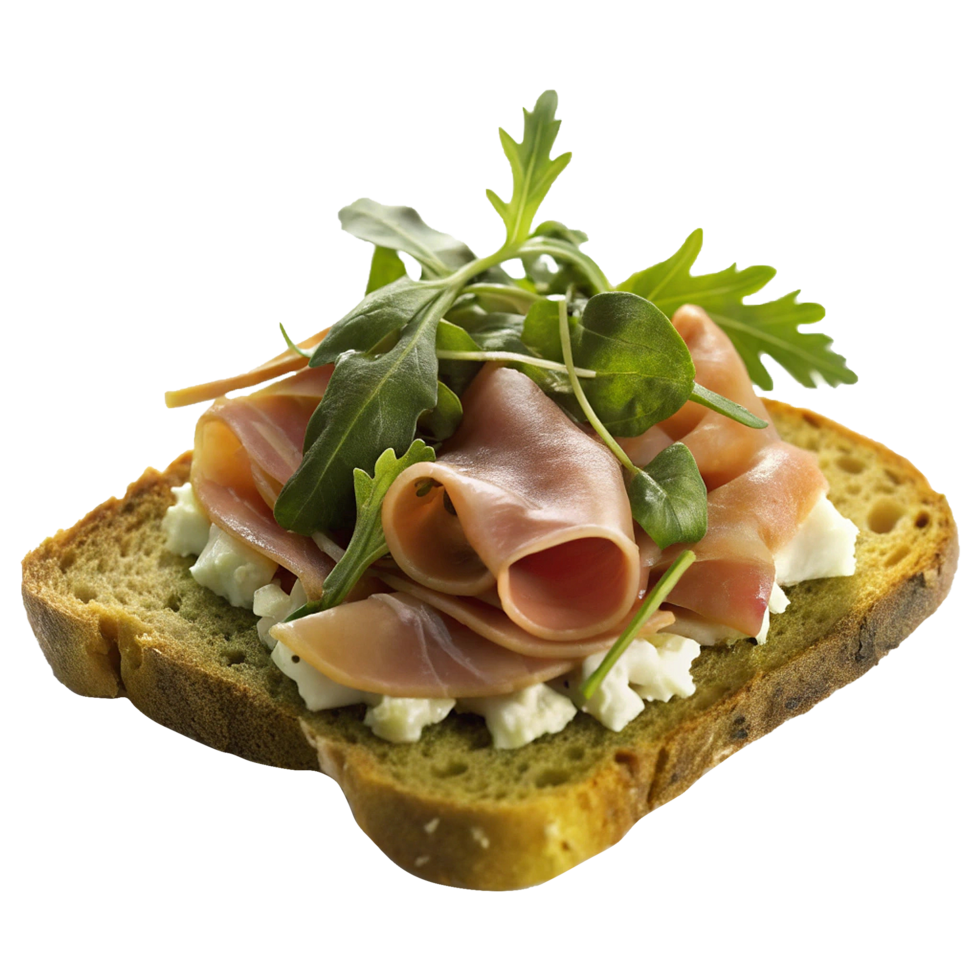 A piece of bread with ham and greens png