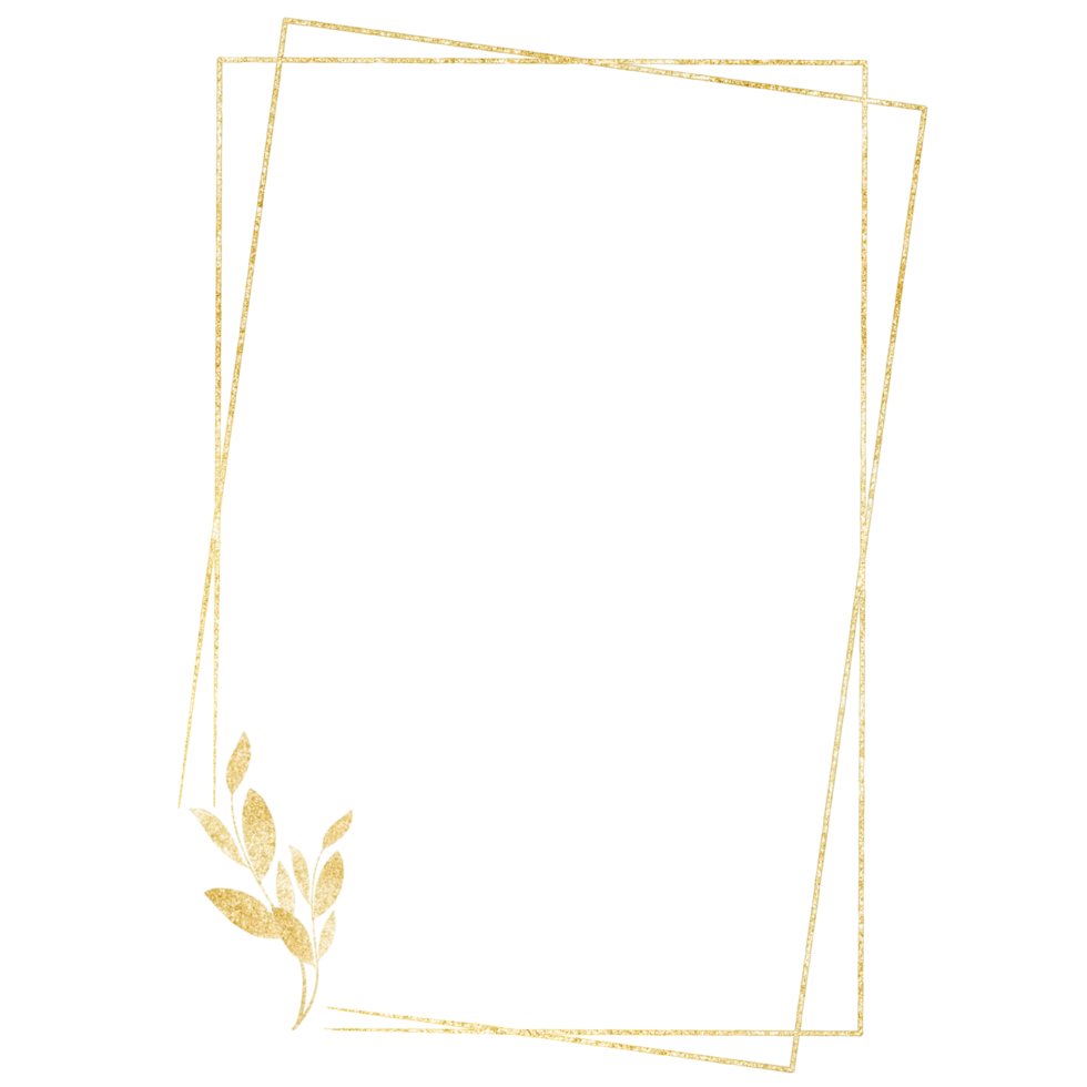Shimmery gold rectangle frame with a gold leaf png