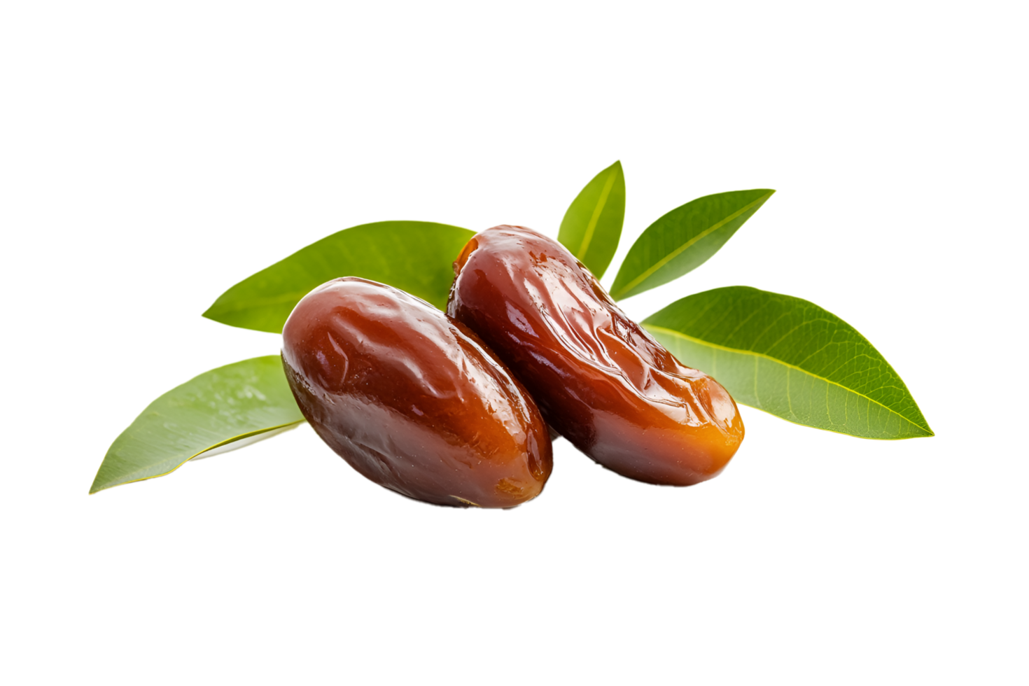 A Organic Dates Fruits With Leaves isolated on a transparent background png