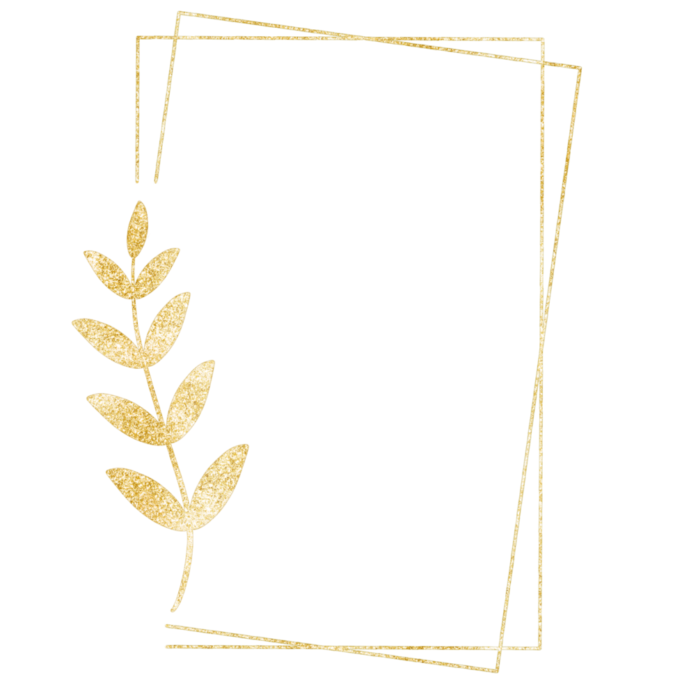 Golden glitter rectangle frame with a gold leaf png
