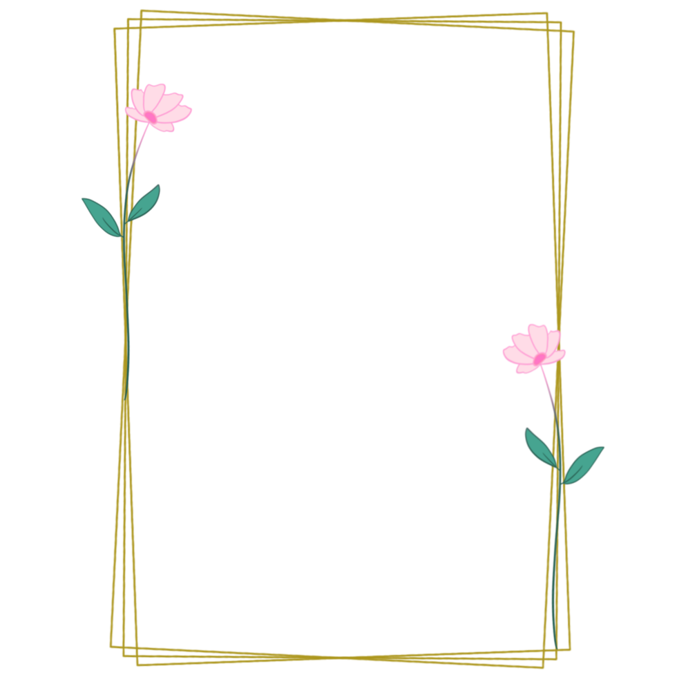 A gold rectangle frame with pink flowers png