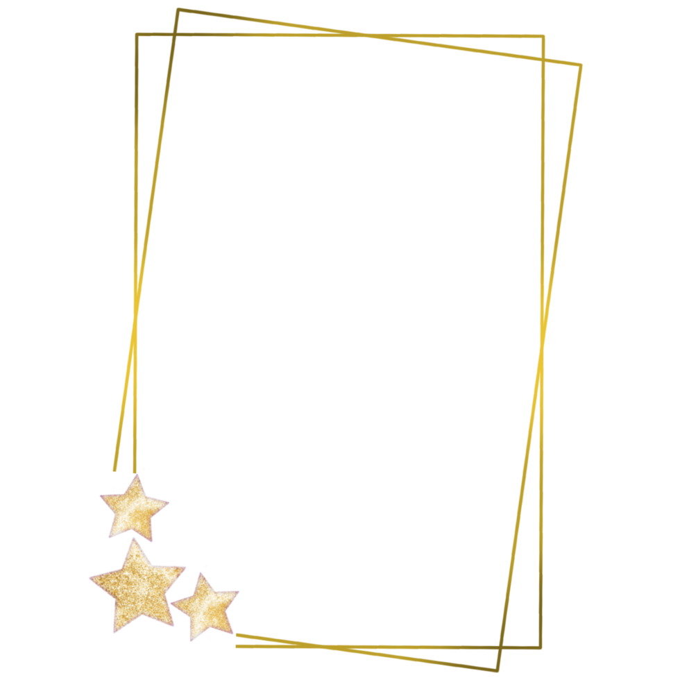 A golden rectangle frame with glittery gold stars png