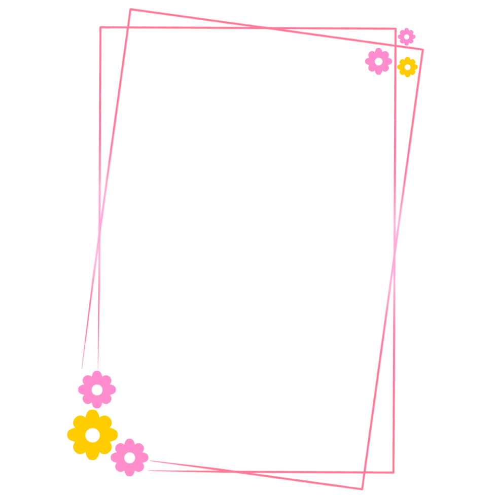 Pink rectangle frame with yellow and pink flowers png