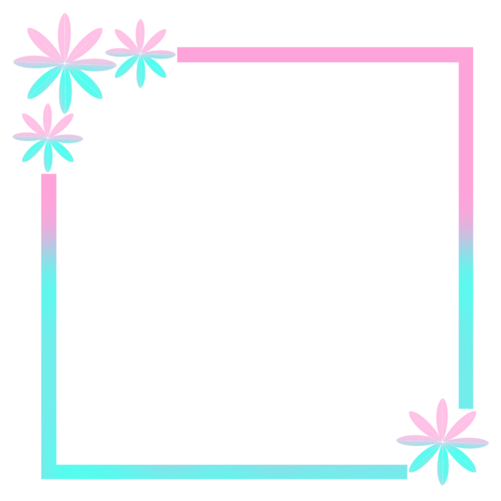 Pink and blue square frame with flowers png