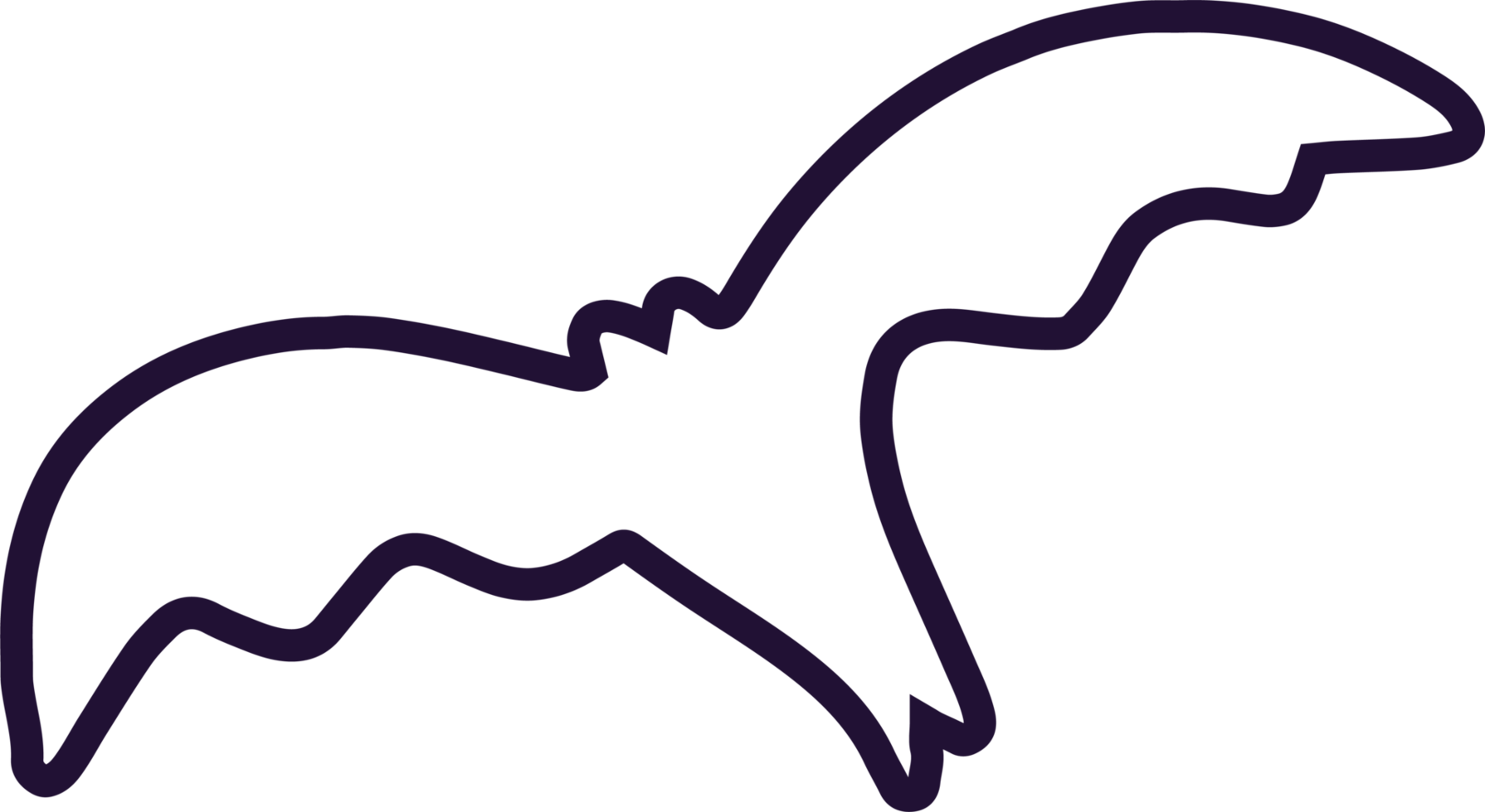 Bat Silhouette in Thin Outline with Angular Wing Design png