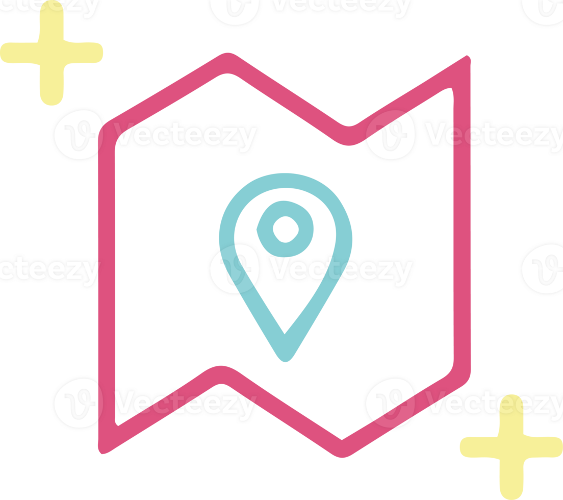 Blue Map Marker in Pink Folded Map Outline Style png