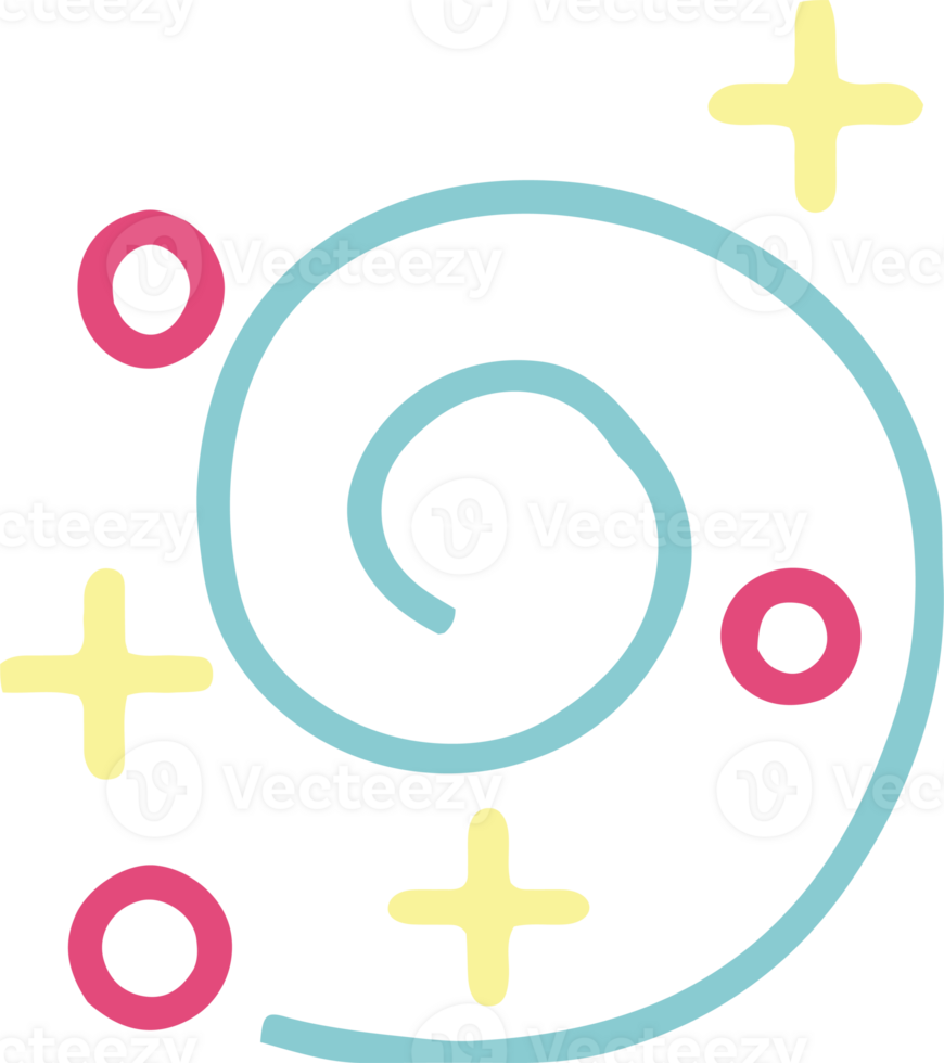 Spiral Shape with Yellow Crosses and Pink Circles in Playful Style png
