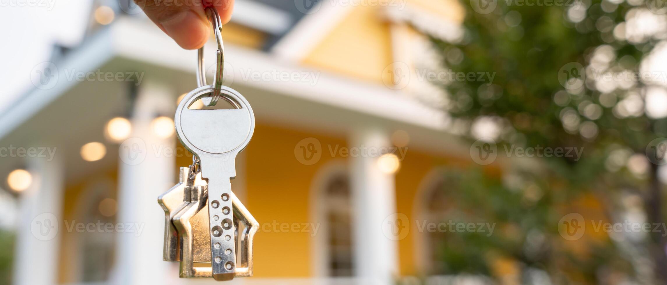 lease, rental and selling home. Real estate agent manager smile holding key for new owner. rent house, Sales, loan credit financial, insurance, Seller, dealer, installment, buy, sell, move in photo