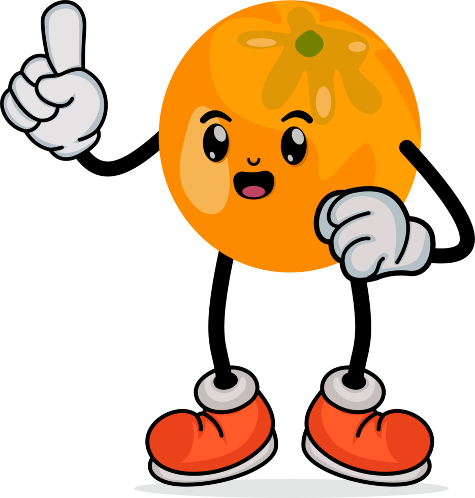 Orange Fruit Cartoon Mascot Waving Hand with Happy Expression png