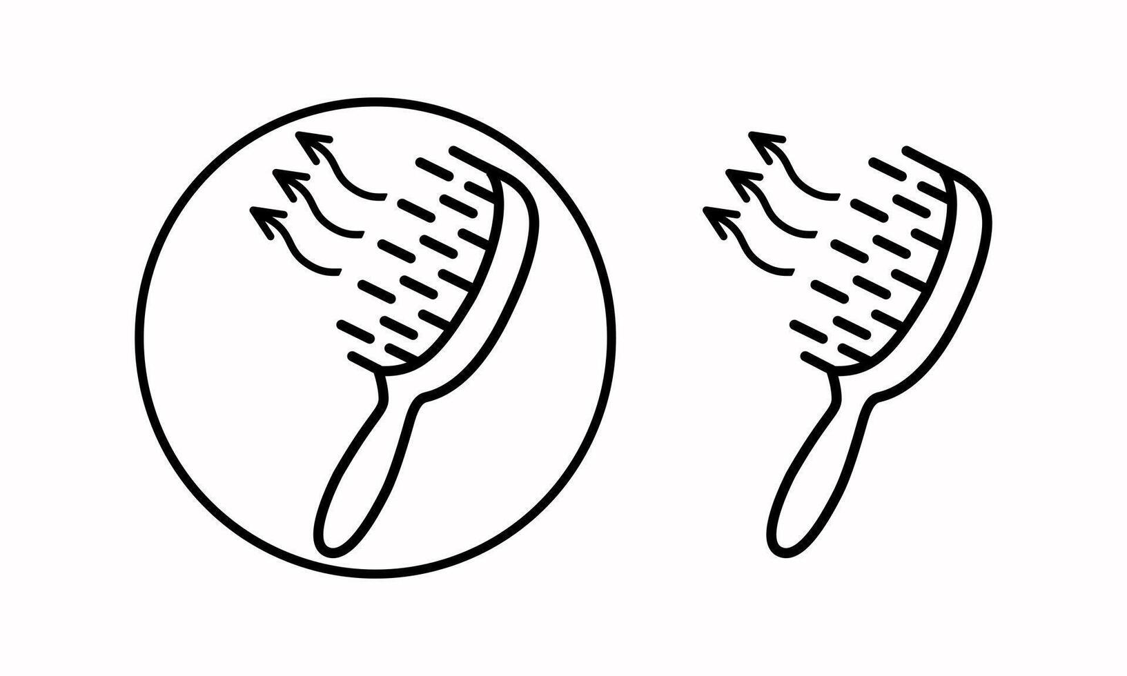 The icon of the massage comb, the arrows show the massage effect. Hairdressing hair styling tool. Isolated illustration. Beauty, black silhouette, hair comb, icon design. vector