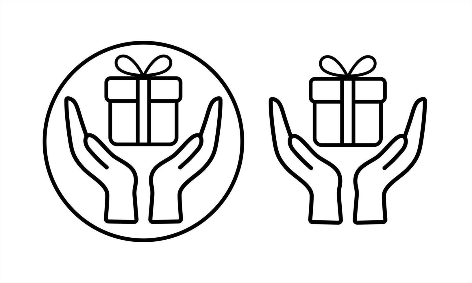 The icon of the hands holding the gift.A set of gift badges in your hands. Hands holding a gift badge. Hands holding a gift in a flat and linear style - stock image. vector