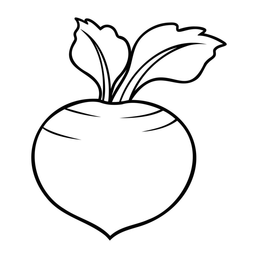 Black and white line art illustration of kohlrabi with leaves vector