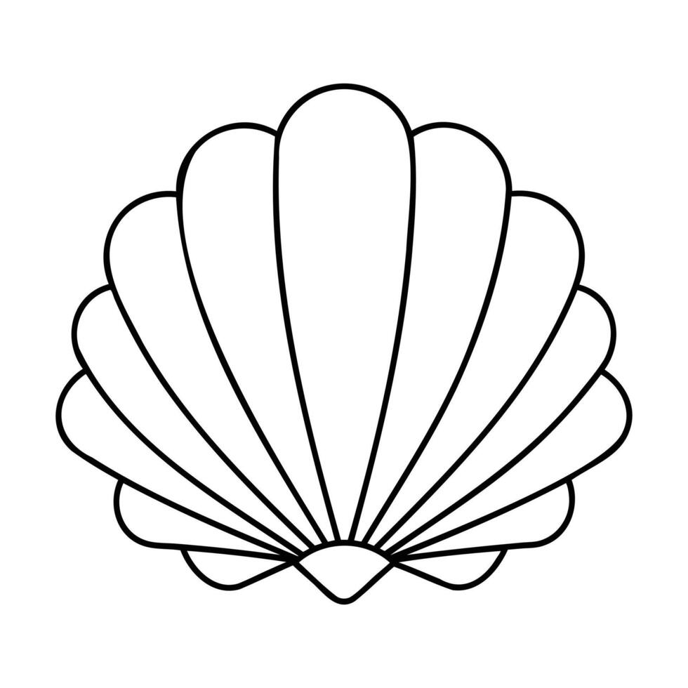 Outline illustration of a scallop shell in a clean, minimalist style vector