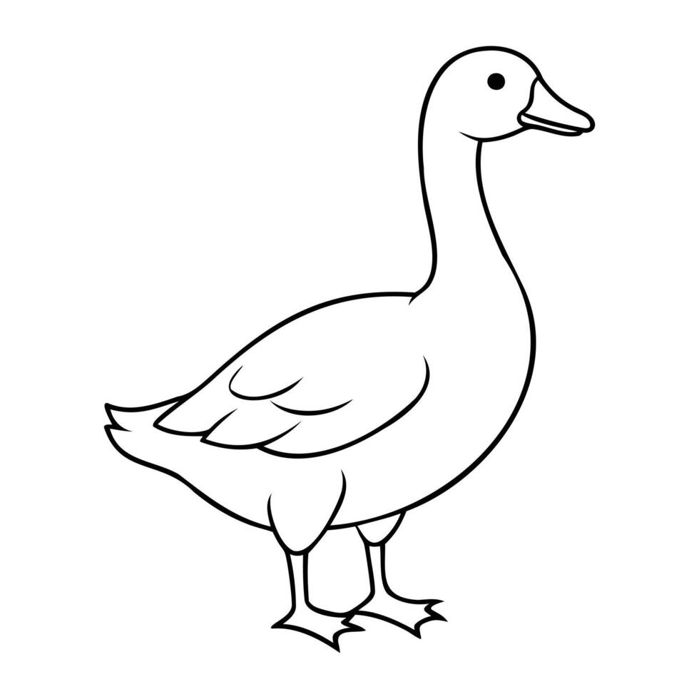 Simple black and white outline illustration of a standing duck vector