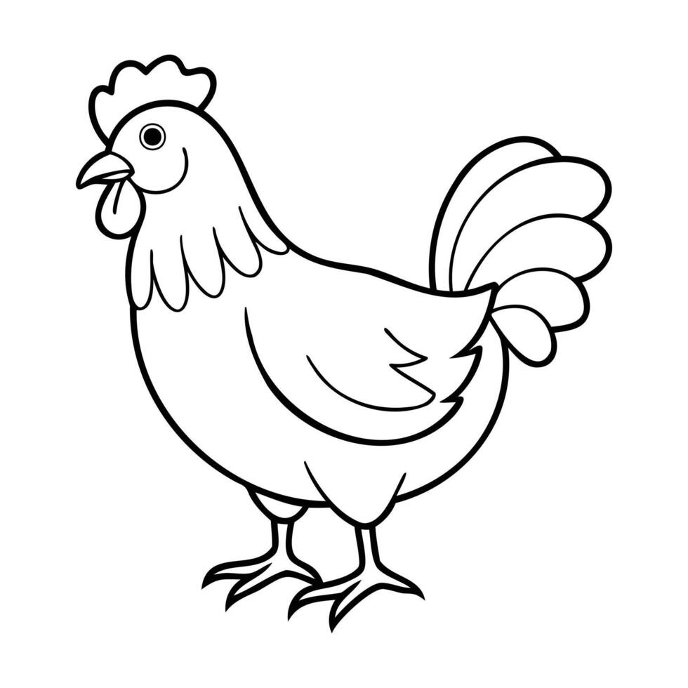 Simple black and white outline illustration of a chicken vector