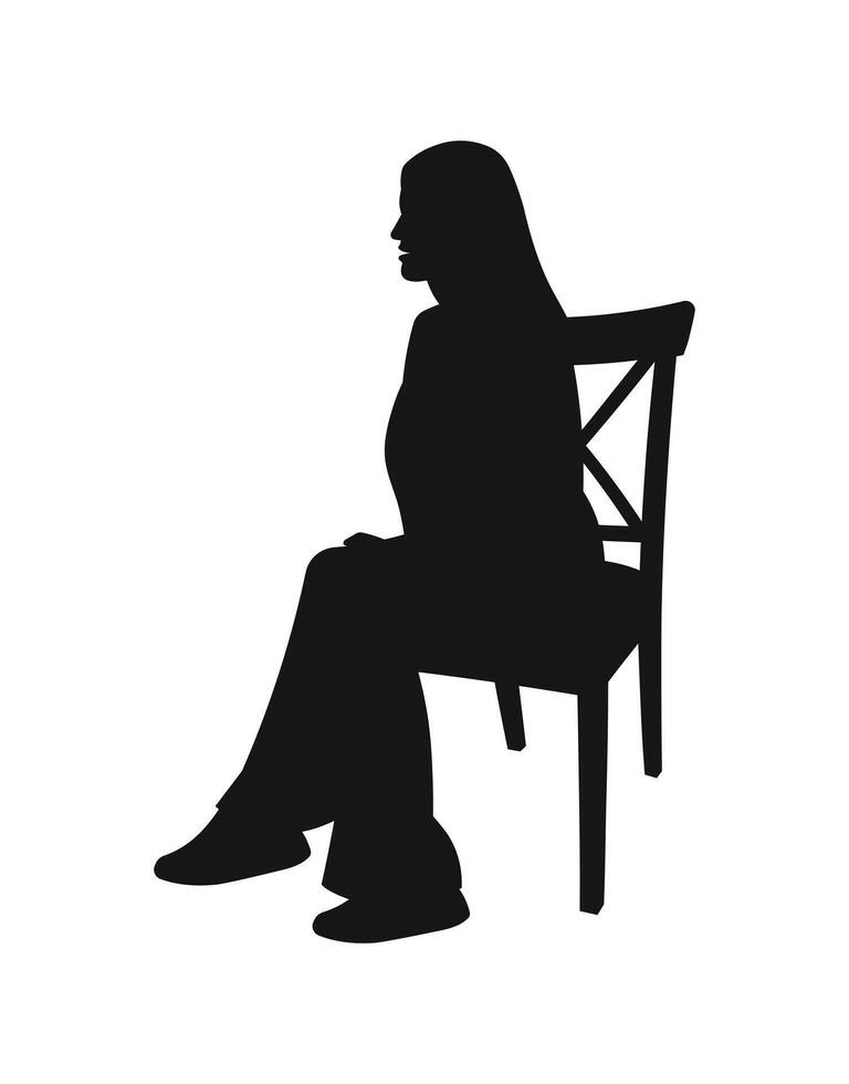 Unrecognizable female silhouette sitting, figure outline vector