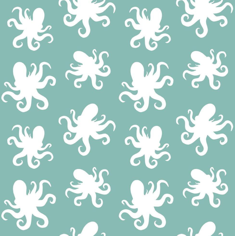 Seamless pattern of sketch octopus silhouette vector
