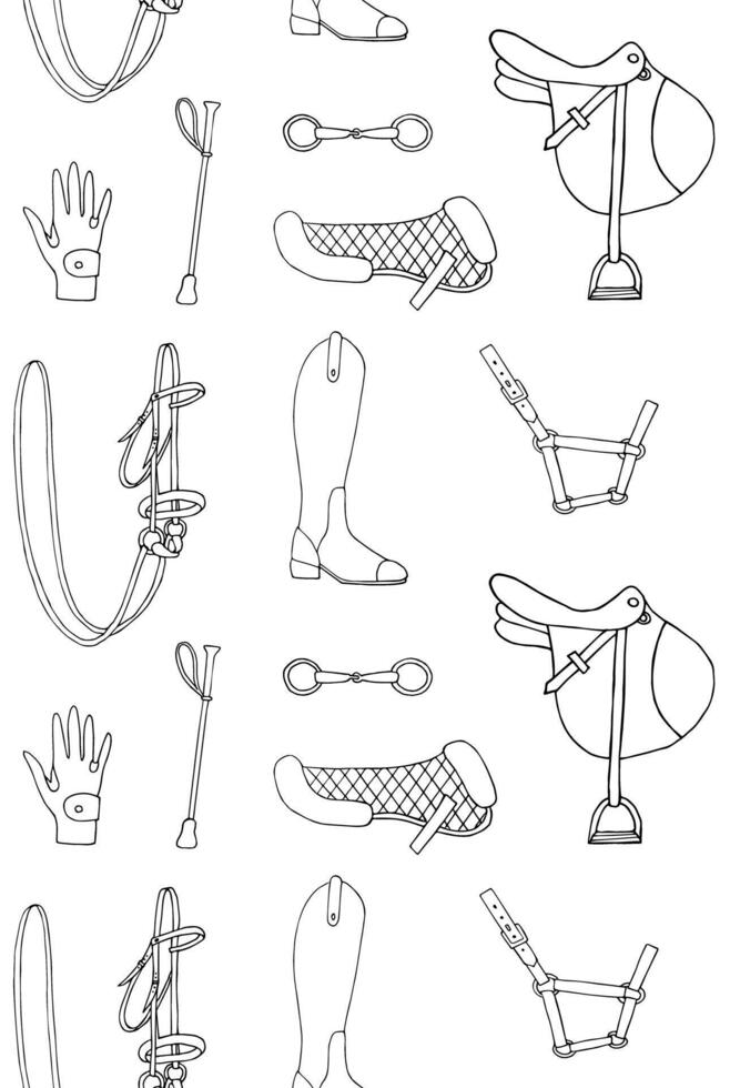 Seamless pattern of sketch horse equipment vector