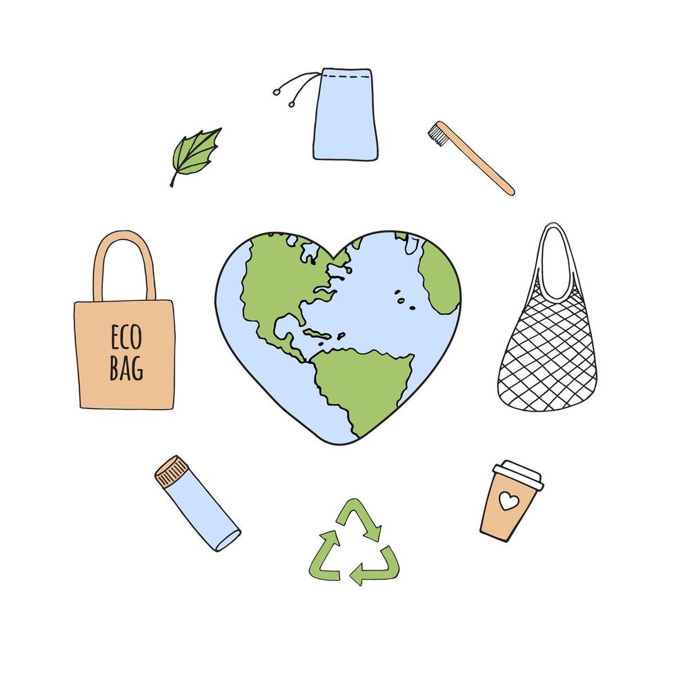 Set of sketch eco things vector
