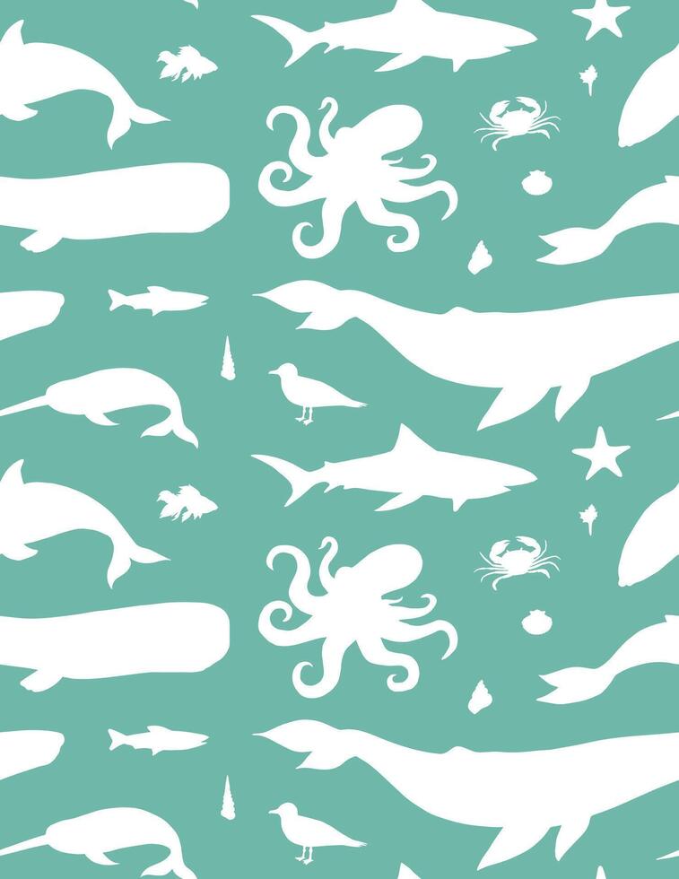 Seamless pattern of sea animals and fish vector