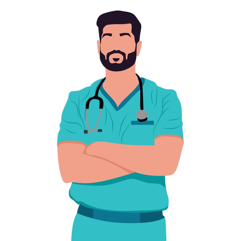 a drawing of a male doctor surgeon with stethoscope illustration with white background vector