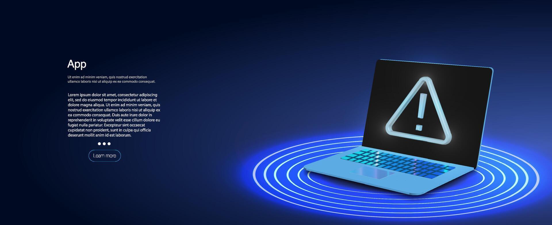 Computer screen displays warning icon indicating an error in the application during software usage process. vector