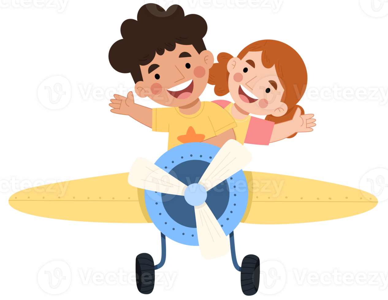 Illustration of a boy and girl on a plane png