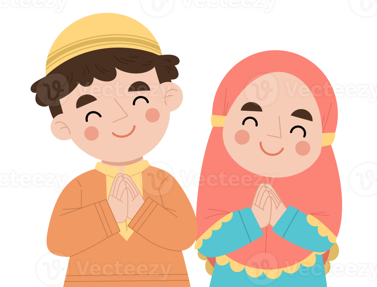 Illustration of Muslim children greeting Eid al-Fitr png