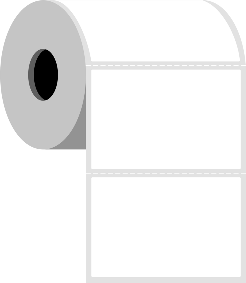 Flat illustration of white thermal sticker roll with perforations, used for printing slips. png