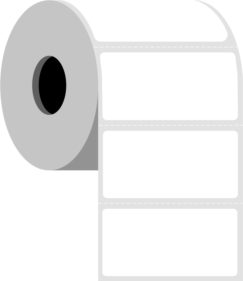 Flat illustration of a roll of white thermal or transfer paper stickers for printing slips. png