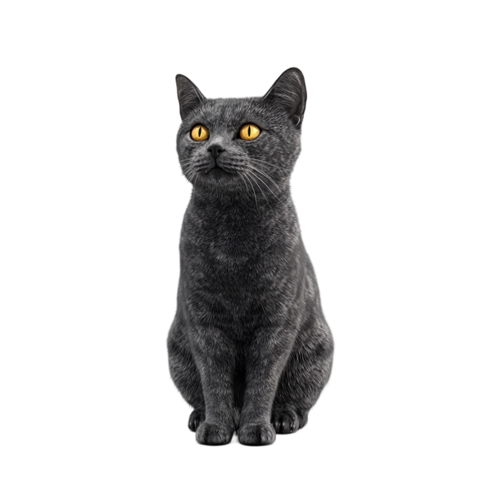 Mystic Gray Cat With Glowing Yellow Eyes On Transparent Background png